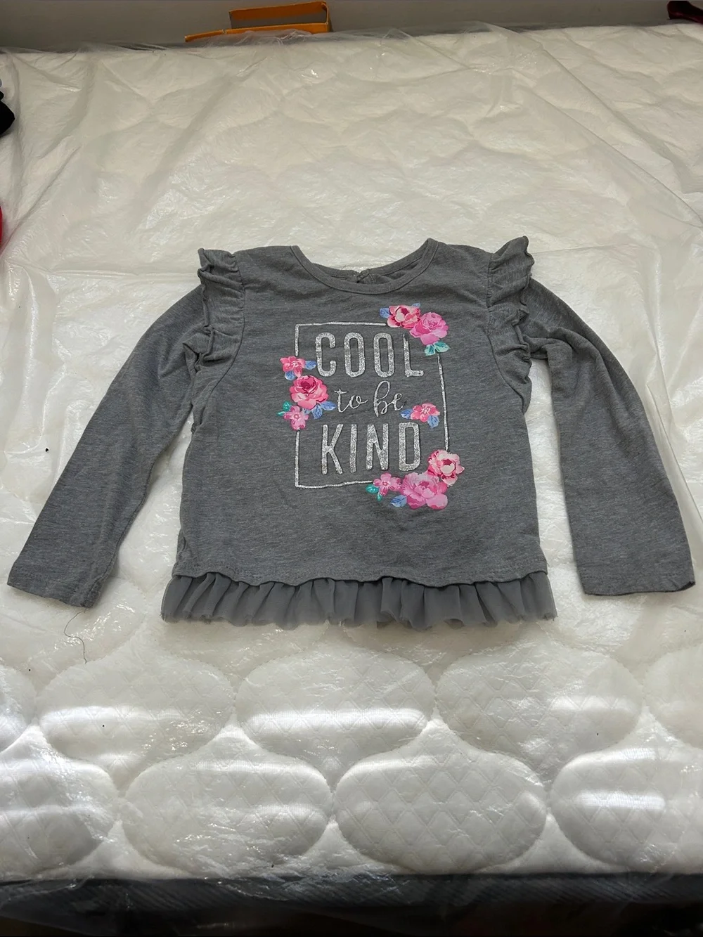 Garanimals Grey Long-Sleeve 'Cool to Be Kind' Ruffle Tee with Pink Floral Accent